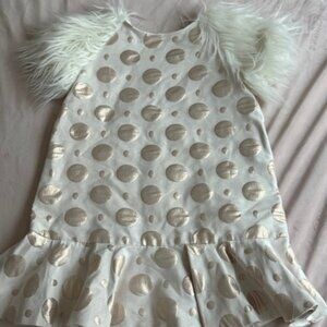 Haddad Luxury Girls Gold Polka Dot & Faux Fur Dress